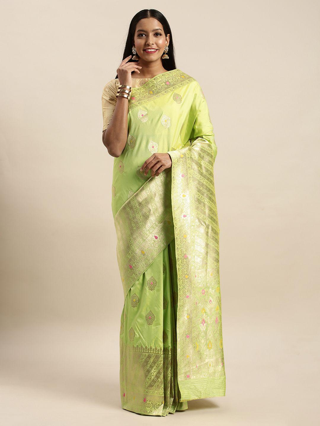 sangam prints green & gold-toned pure silk woven design saree