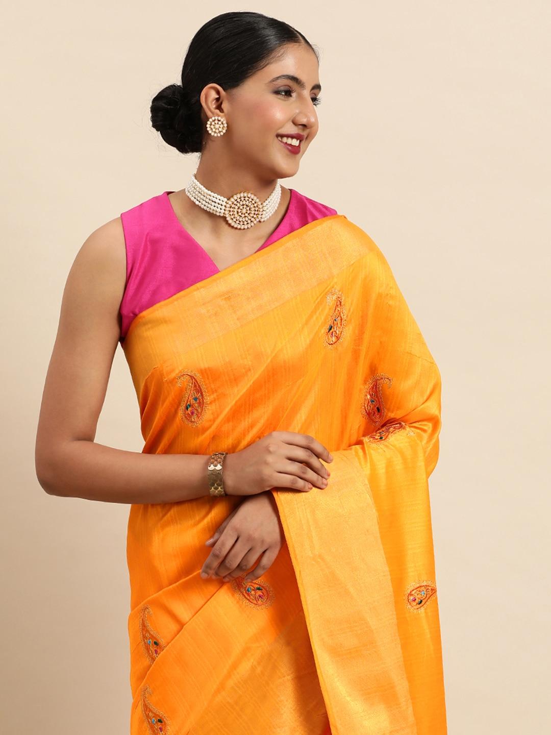 sangam prints paisley embroidered pure silk saree