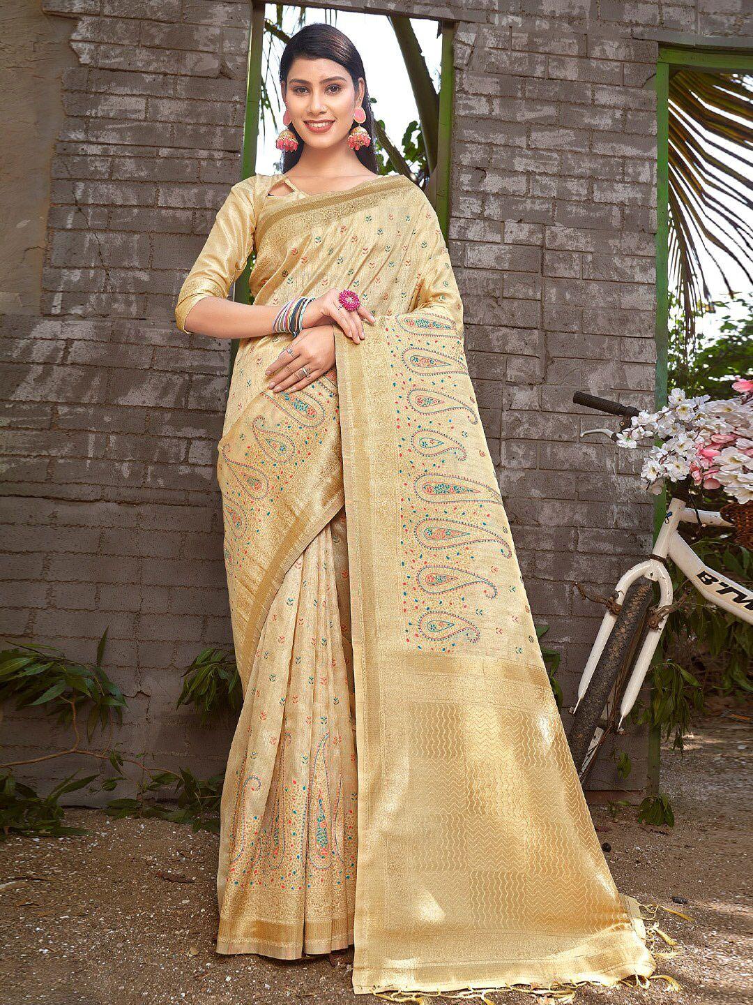 sangam prints paisley toned woven design zari saree