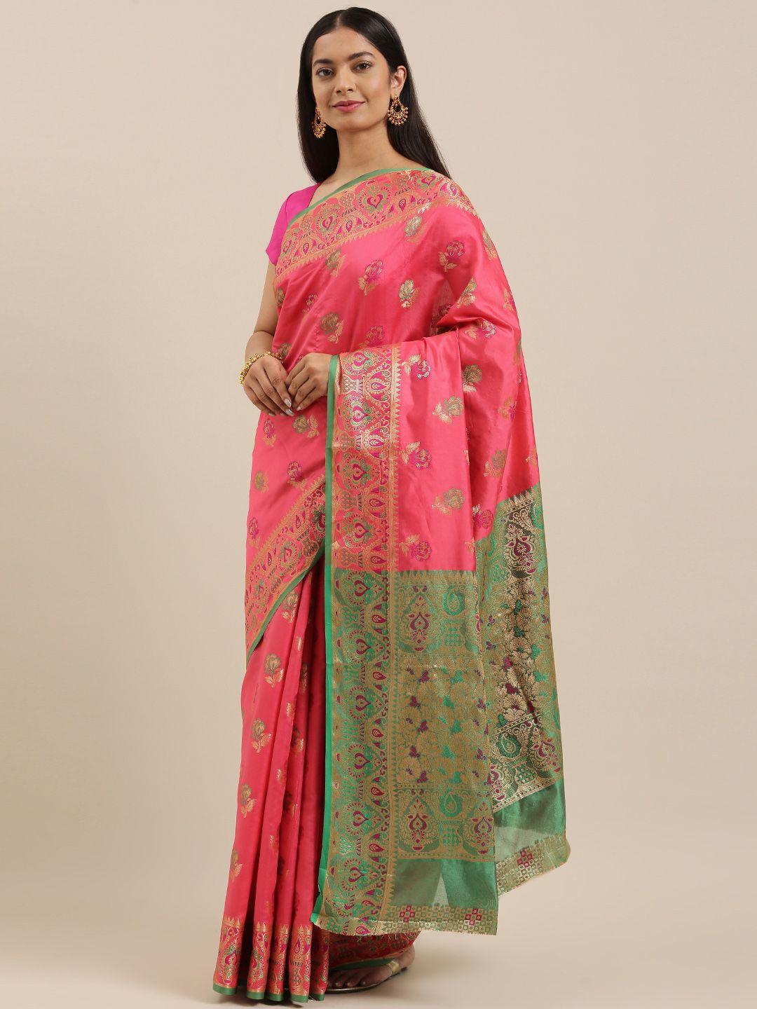 sangam prints pink & green heavy banarasi silk woven work traditional saree