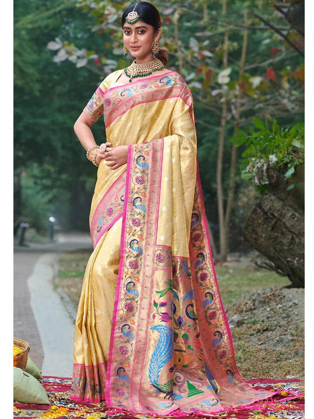 sangam prints woven design zari pure silk paithani saree
