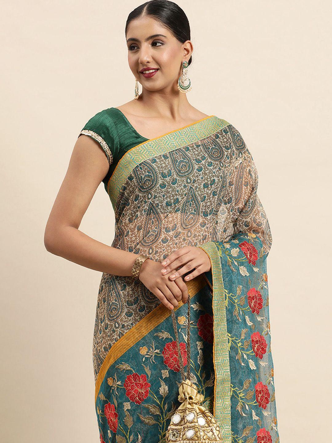 sangam prints ethnic motifs embroidered kota silk blend saree