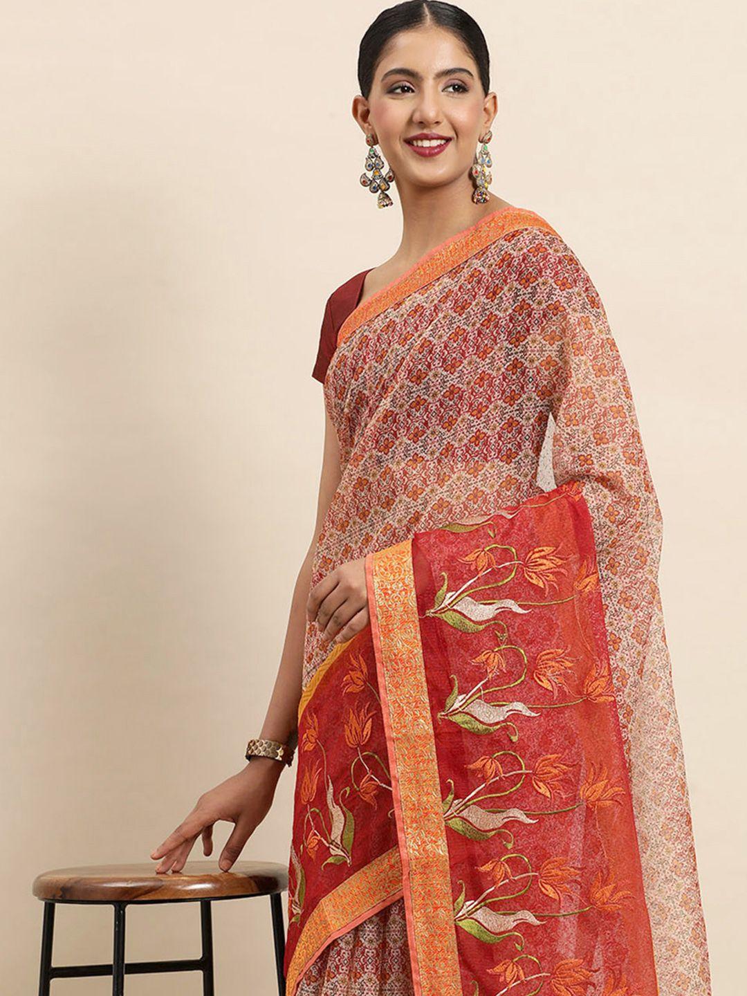 sangam prints floral embroidered silk blend kota saree
