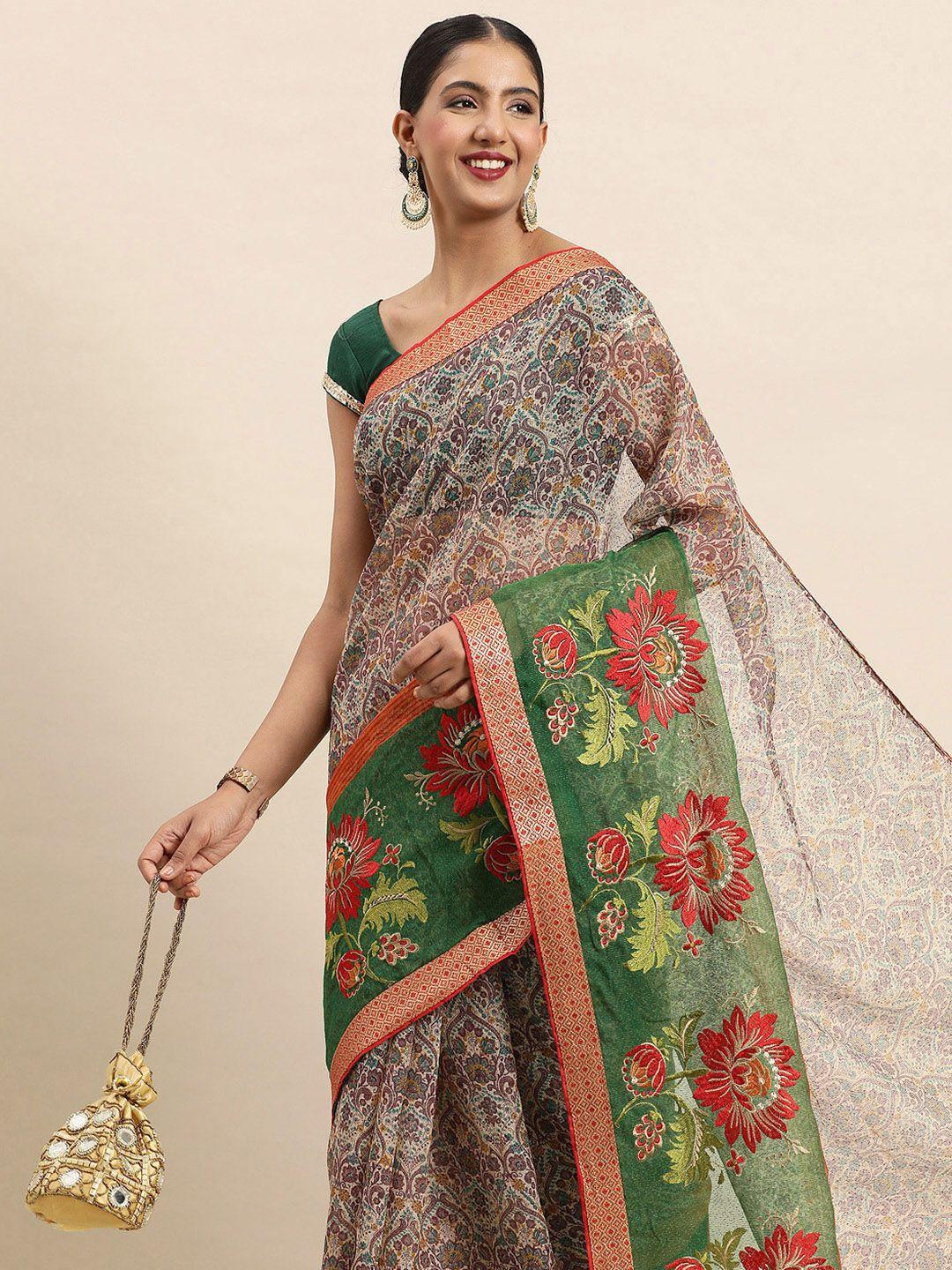 sangam prints floral embroidered silk blend kota saree