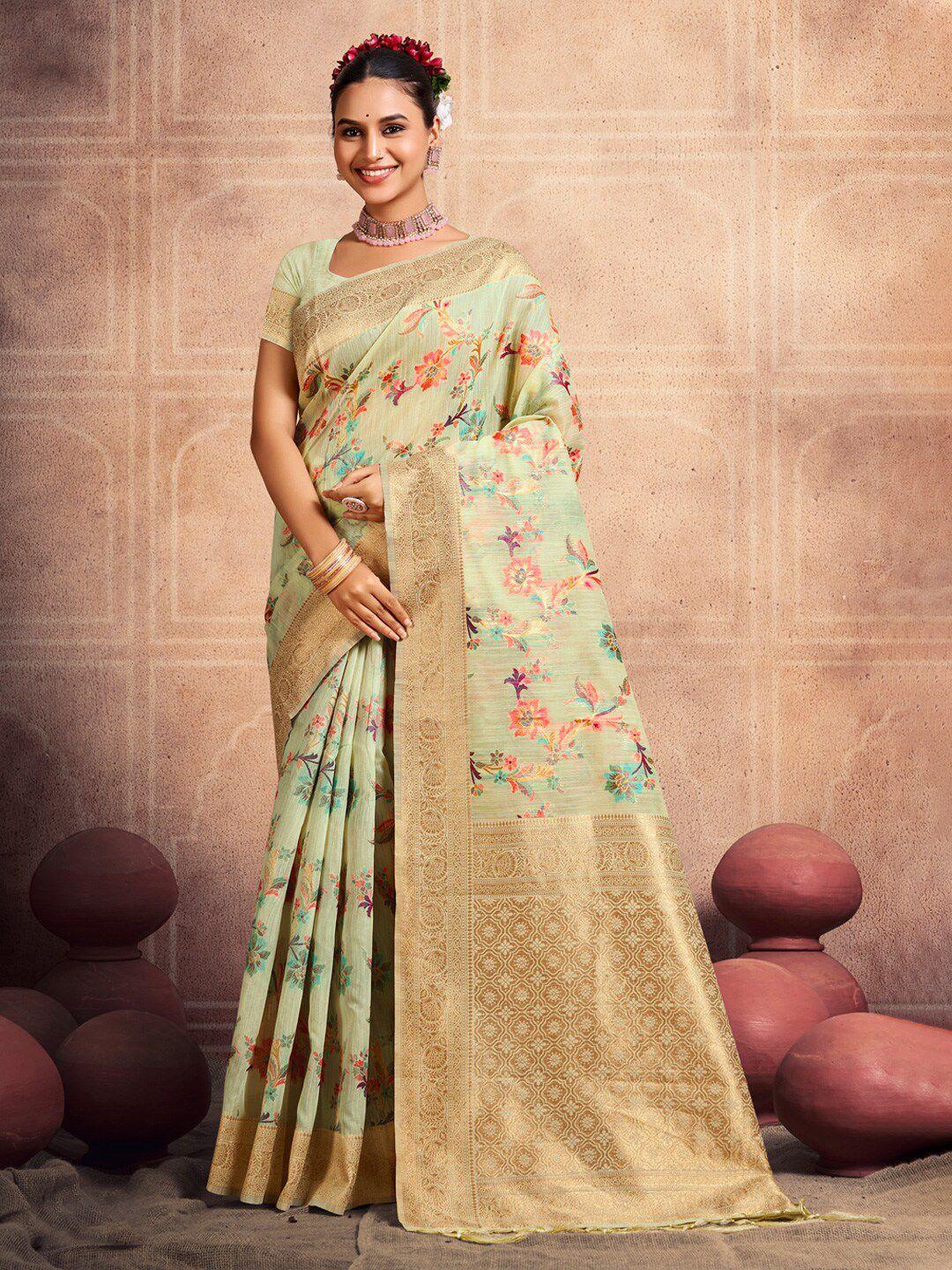 sangam prints floral printed cotton zari saree