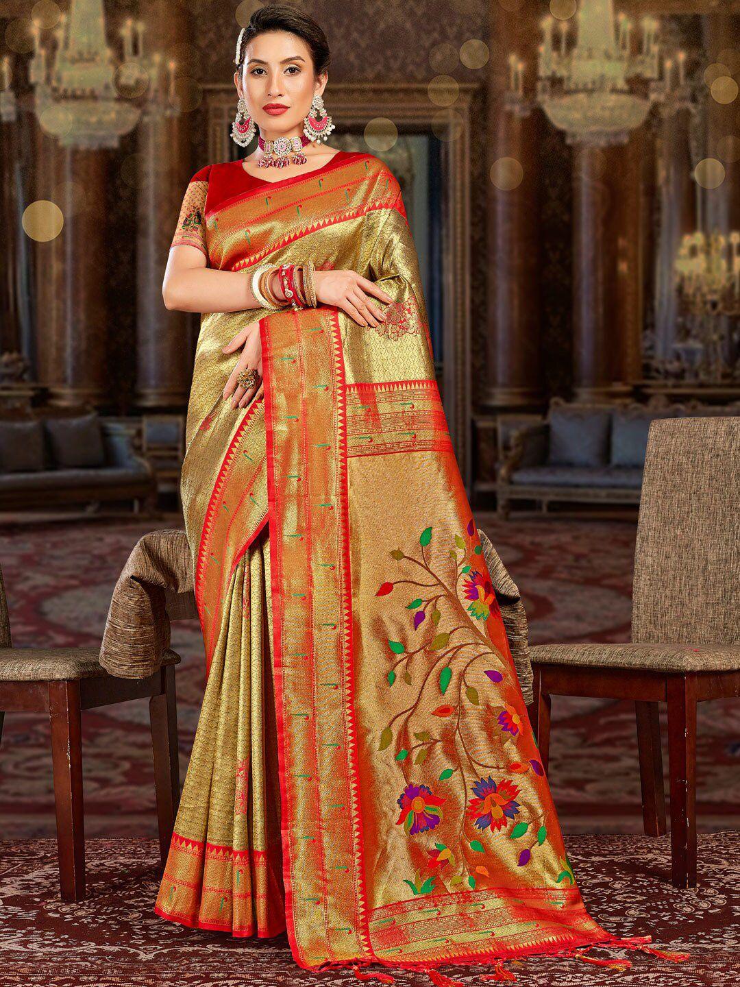 sangam prints floral woven design zari pure silk saree