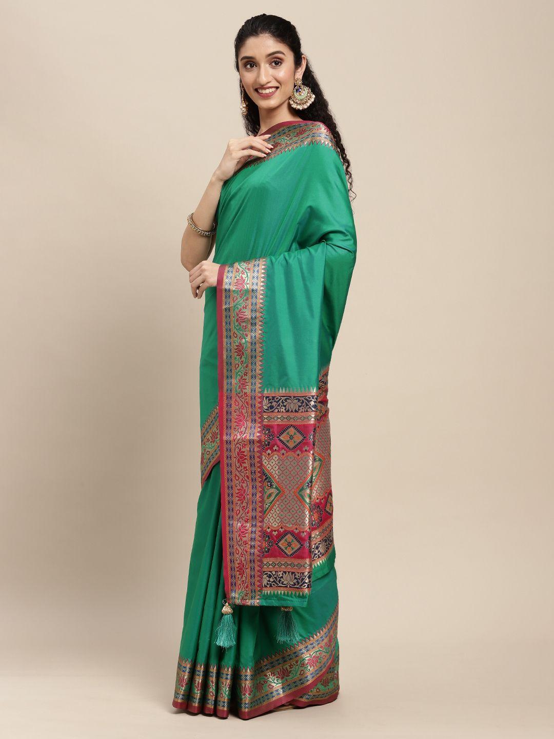 sangam prints green embroidered pure silk saree