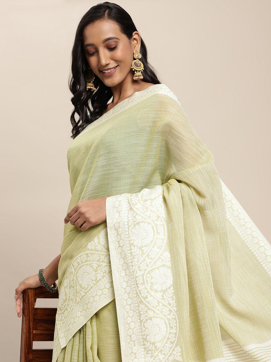 sangam prints green solid saree