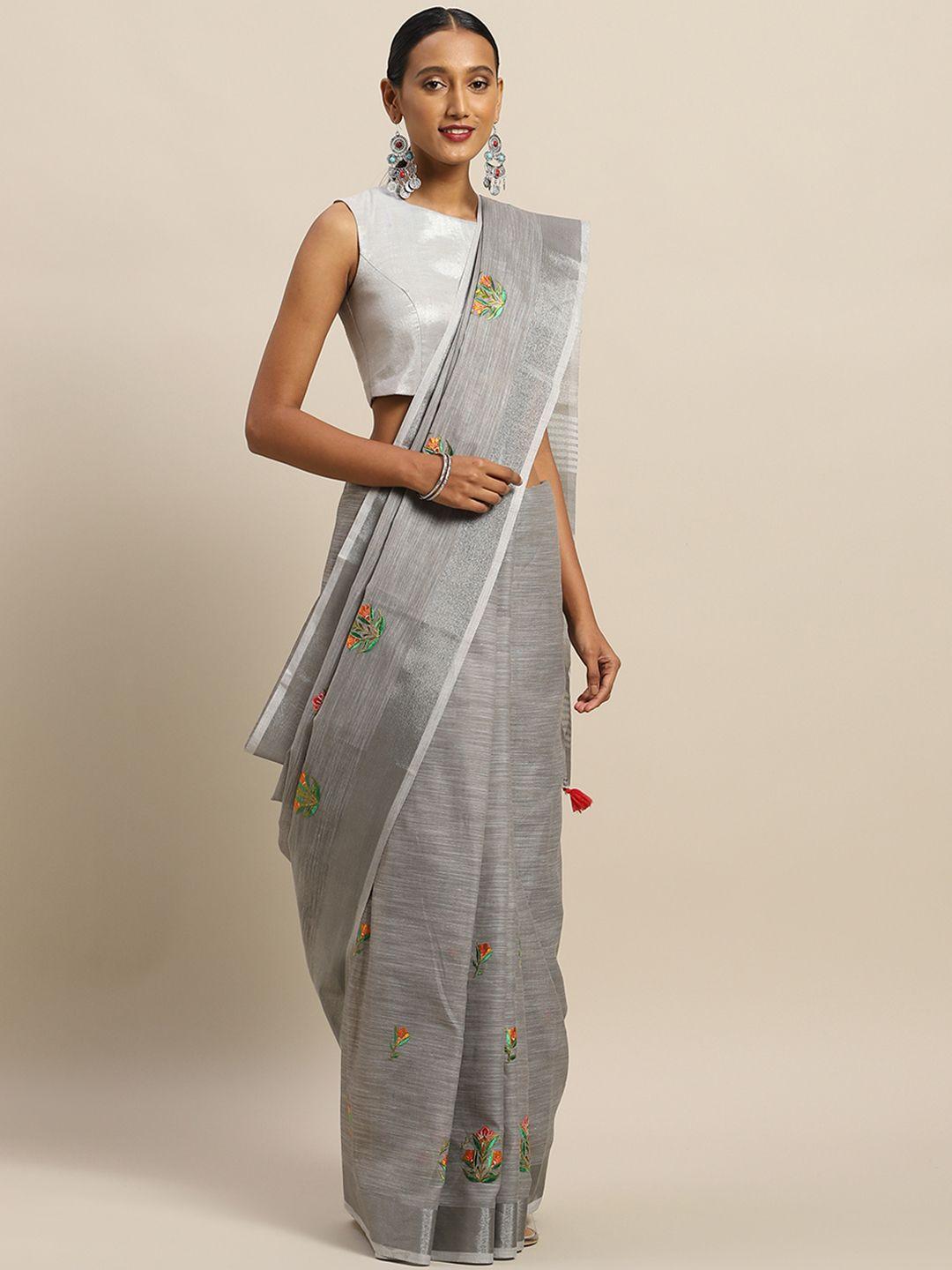 sangam prints grey linen blend embroidered handloom kota saree
