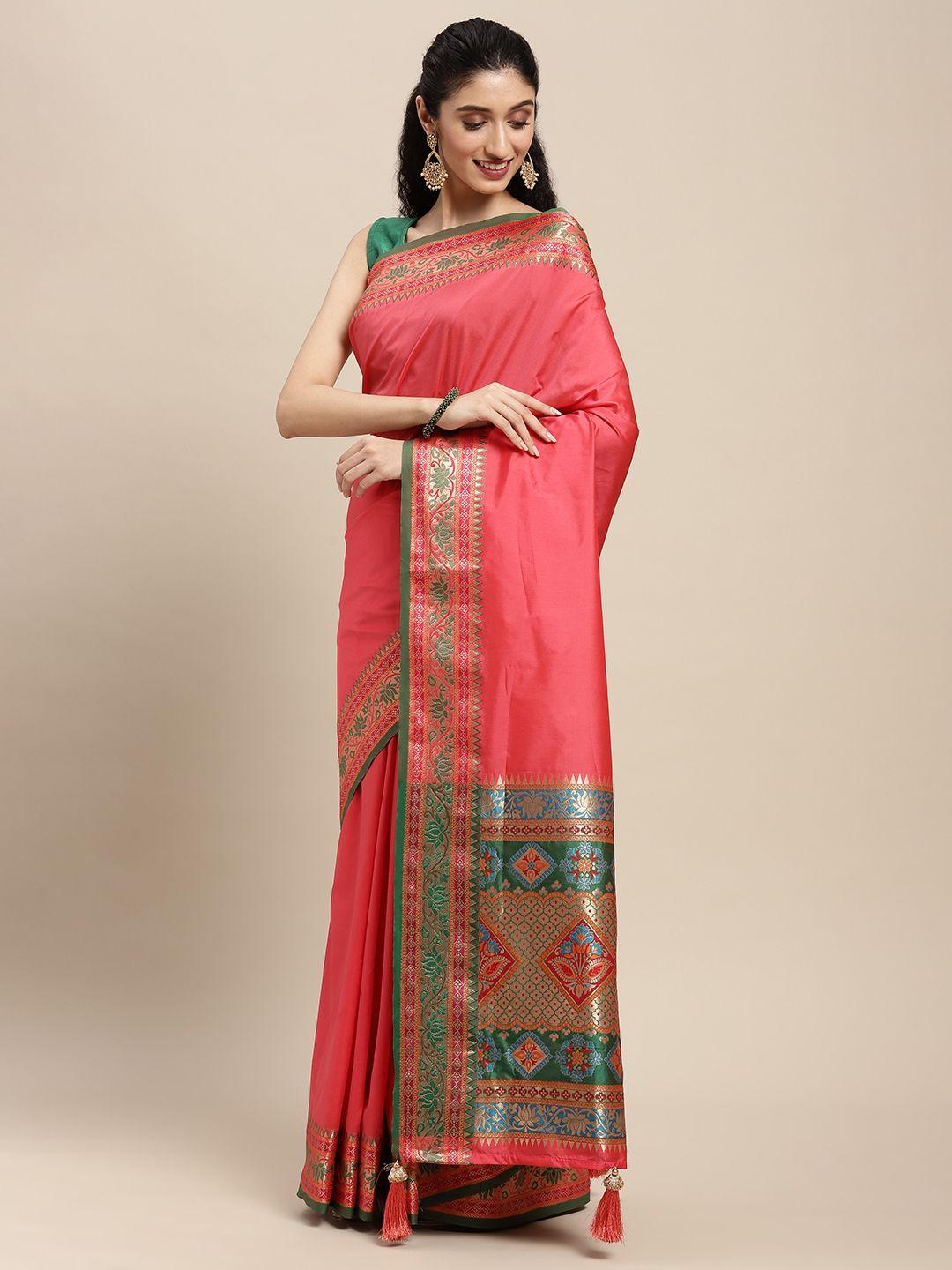 sangam prints pink embroidered pure silk saree