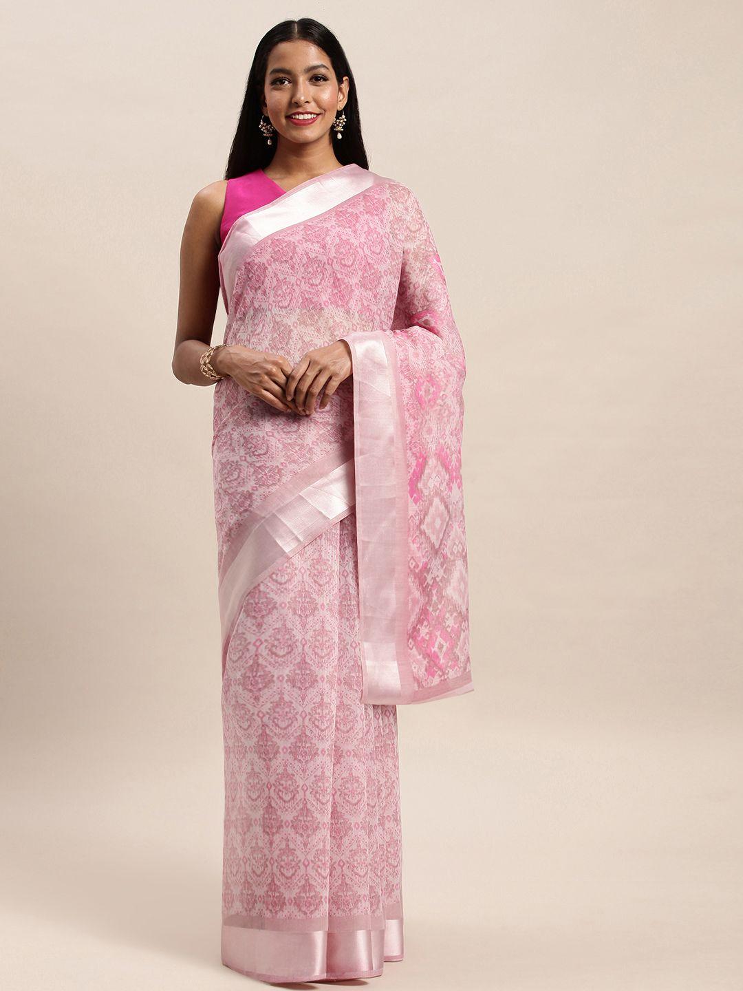 sangam prints pink printed polycotton saree