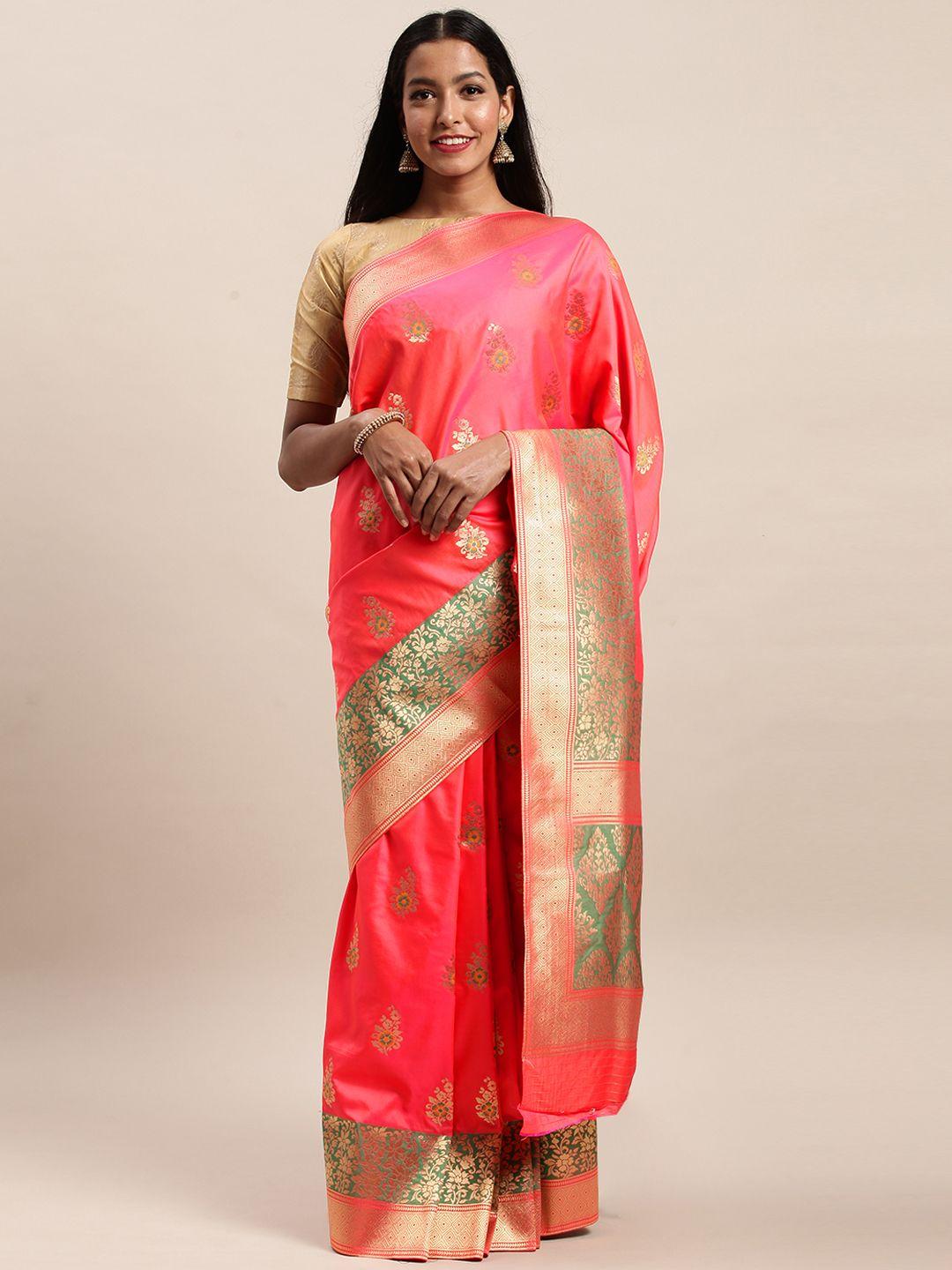 sangam prints red & green pure silk printed saree