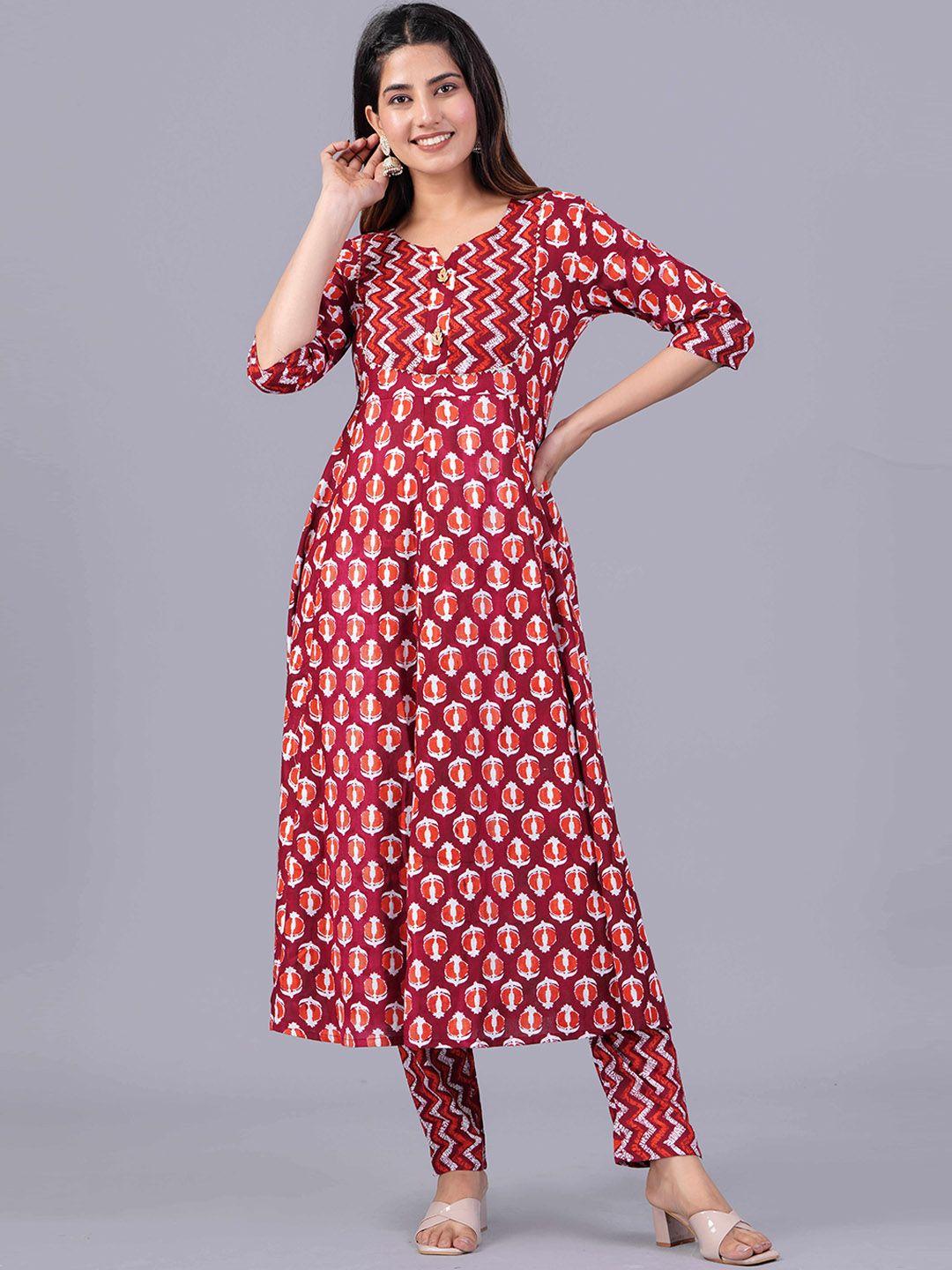 sanganeri kurti floral printed gotta patti a-line kurta with trousers