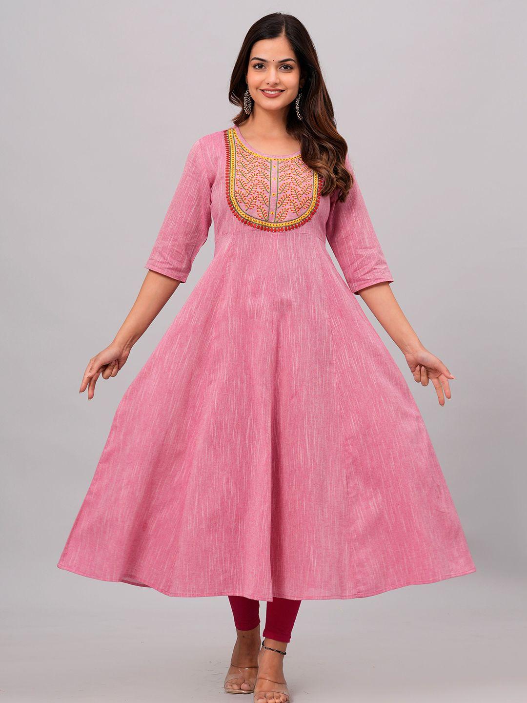 sanganeri kurti round neck thread work anarkali kurta