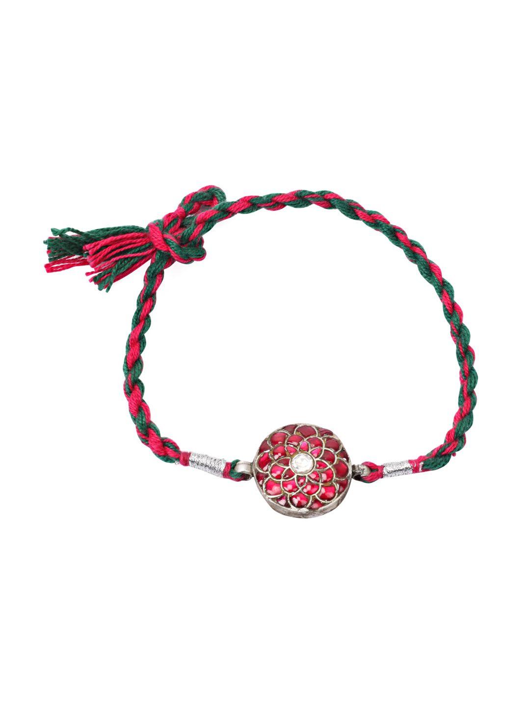 sangeeta boochra red & gold-toned beaded rakhi