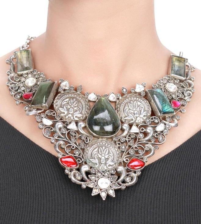 sangeeta boochra silver handcrafted dual tone engraved necklace