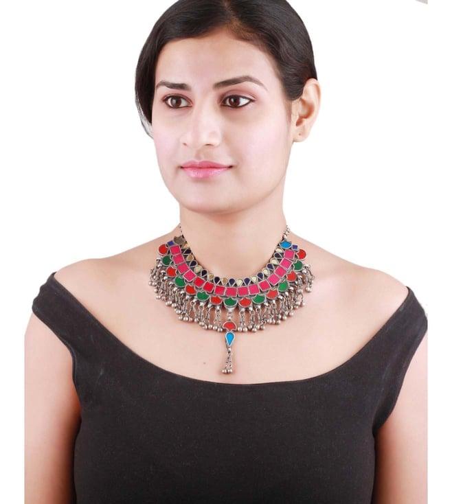 sangeeta boochra silver handcrafted necklace with chain, kundan and ghughru