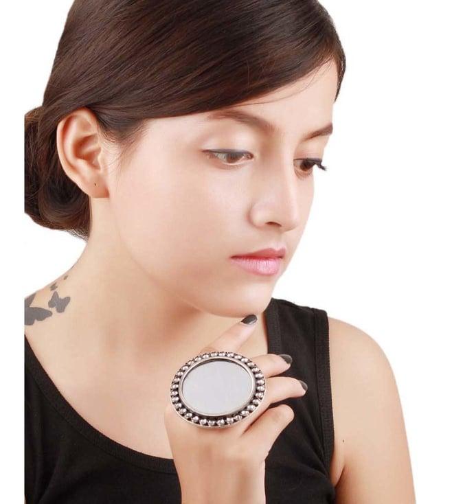 sangeeta boochra silver handcrafted oxidised adjustable ring with glass