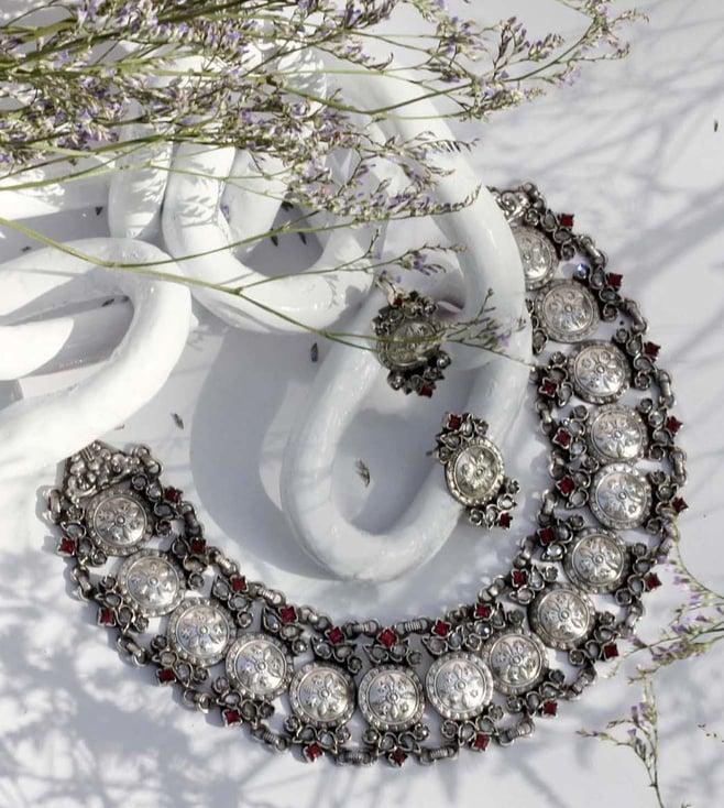 sangeeta boochra silver necklace and earrings set