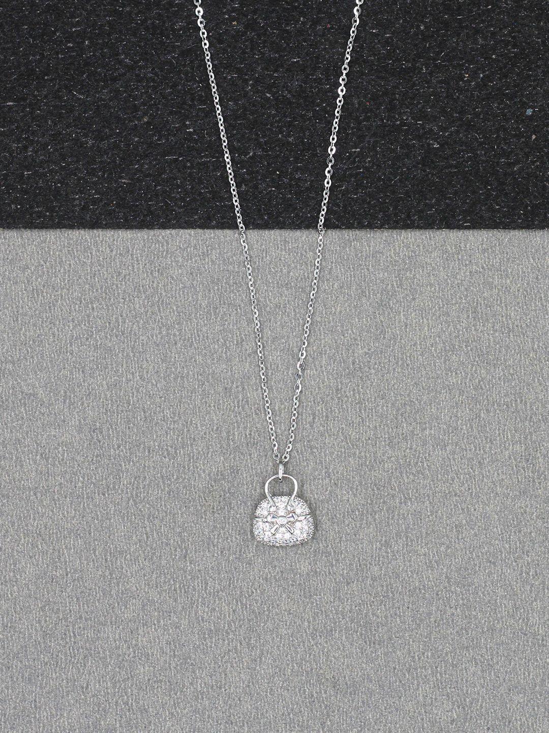 sangeeta boochra silver-plated cubic zirconia-studded pendant with chain