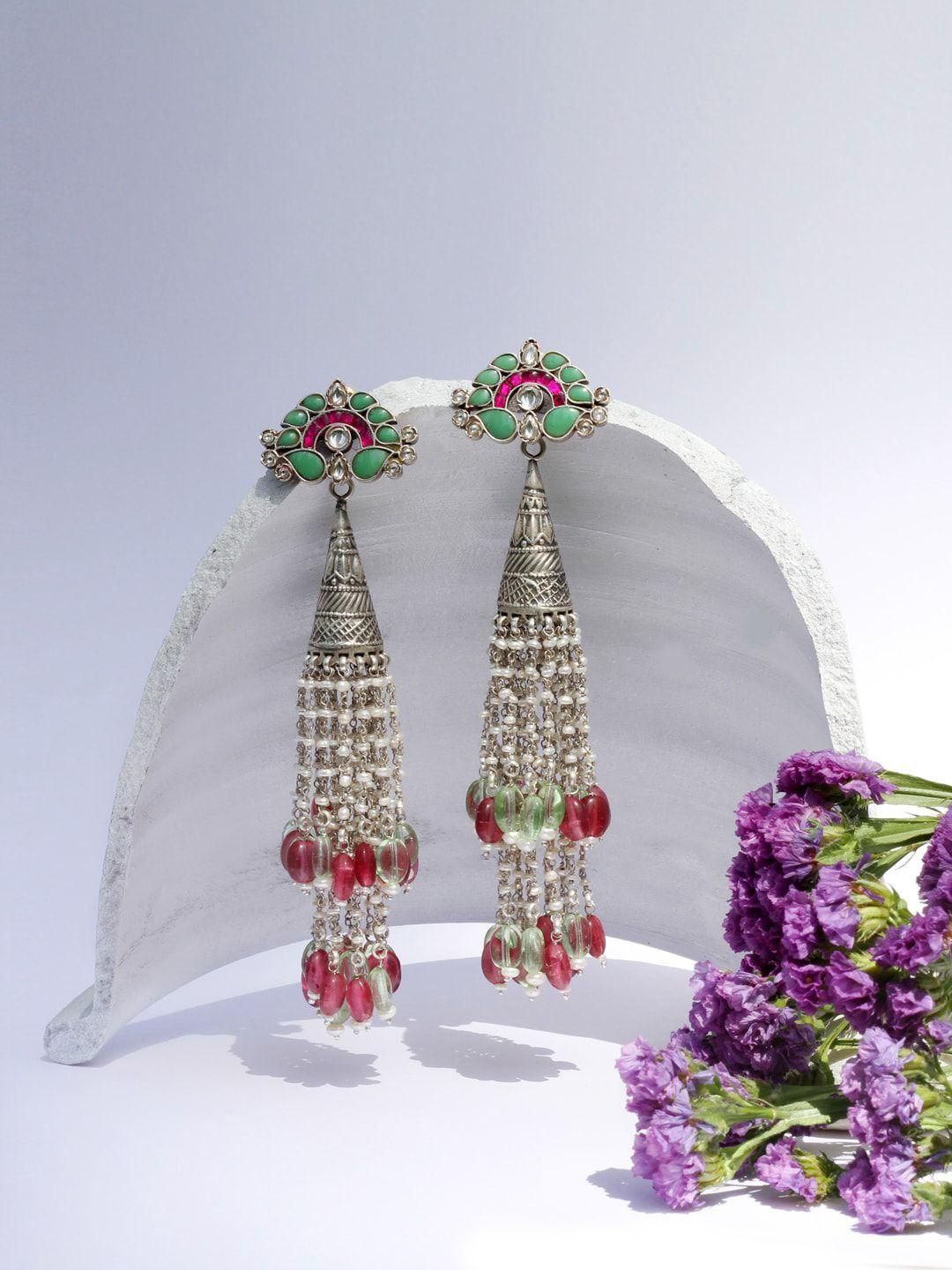 sangeeta boochra silver-toned contemporary drop earrings