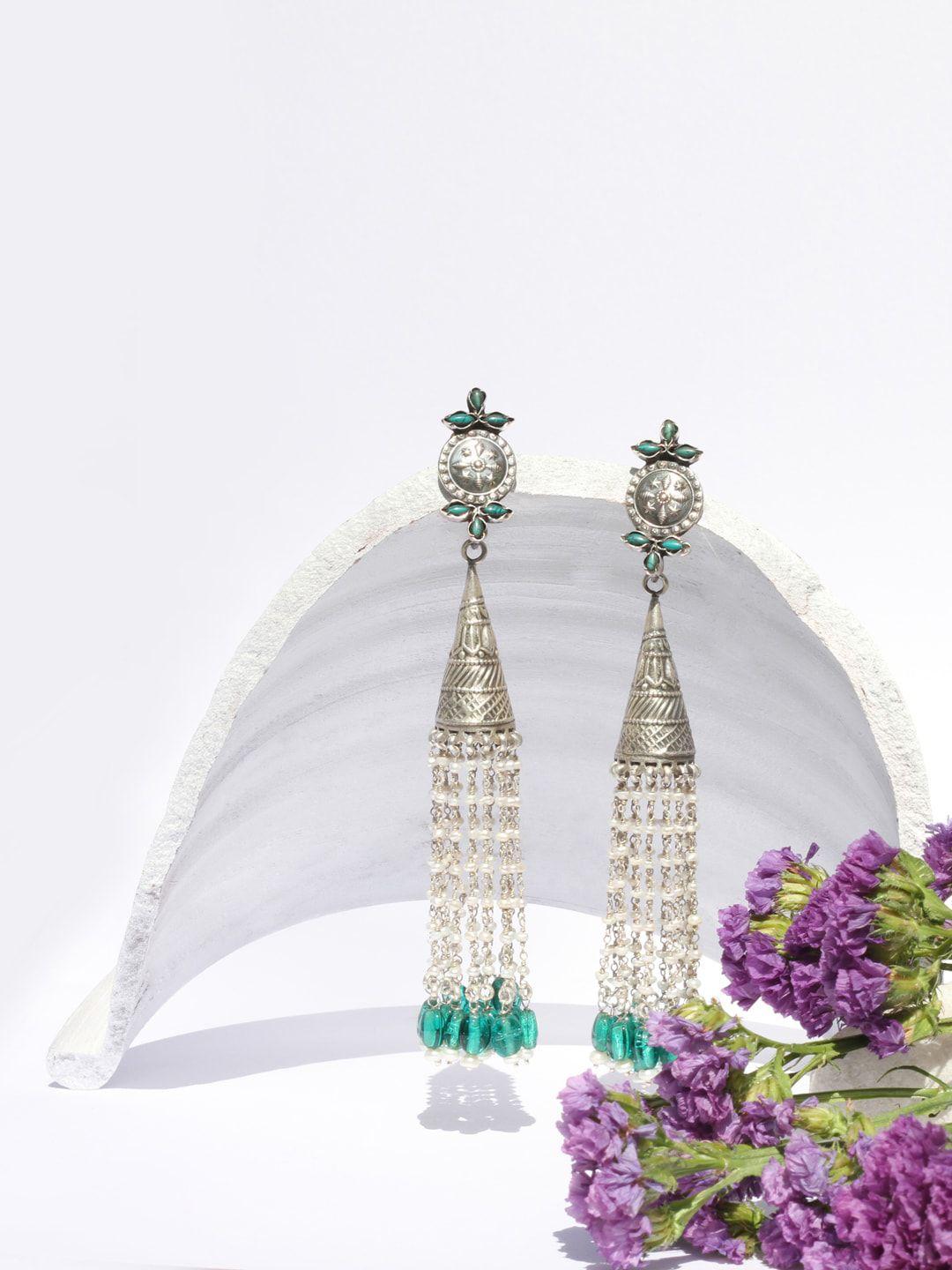 sangeeta boochra silver-toned contemporary drop earrings