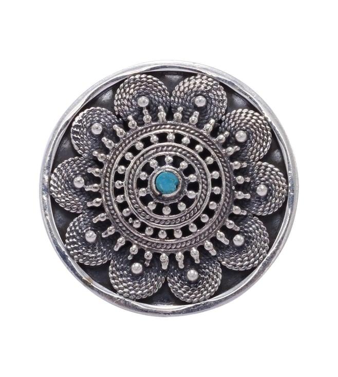 sangeeta boochra turquoise studded round silver ring
