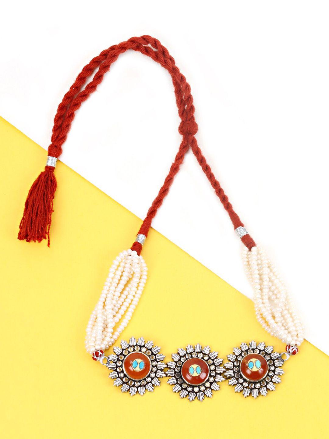 sangeeta boochra white & red silver handcrafted necklace