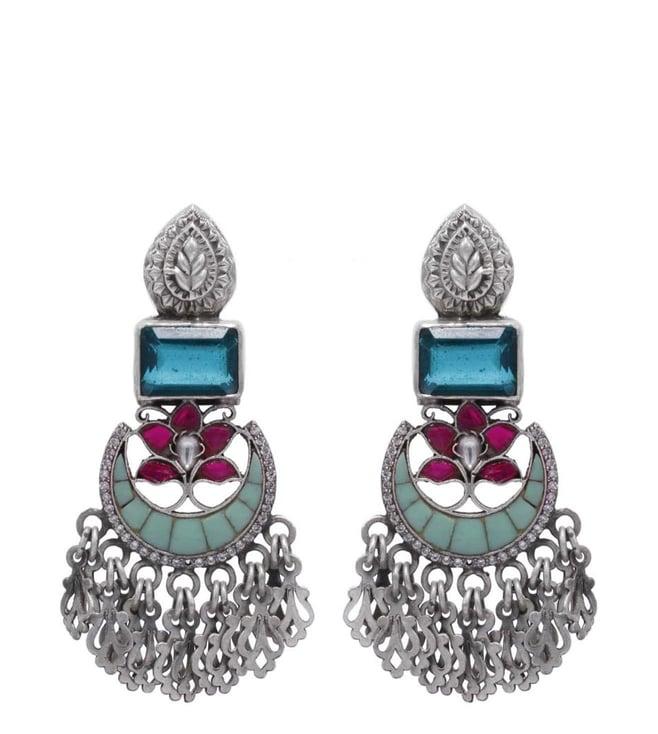 sangeeta boochra x nitibha kaul pink & green vividh silver hawiya earrings