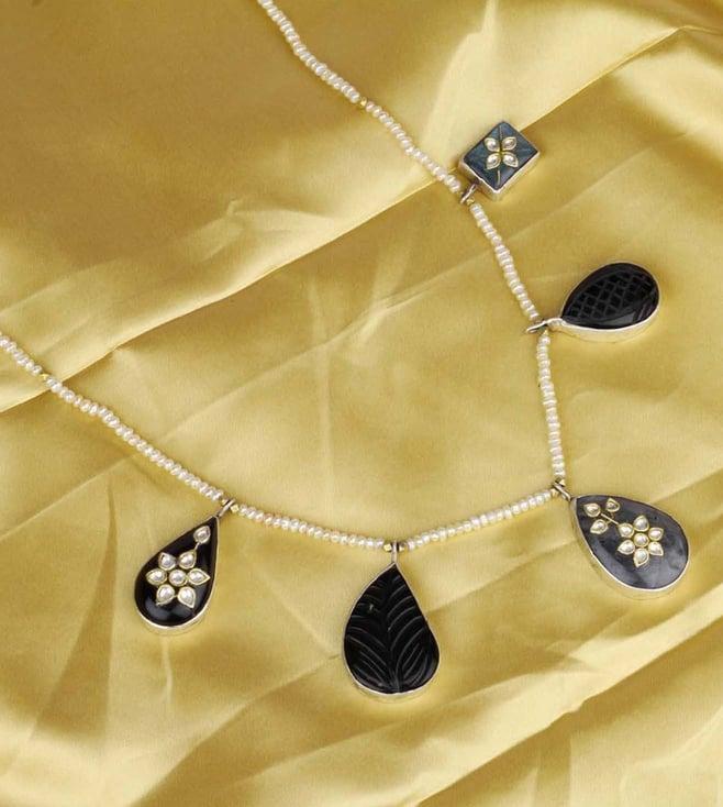 sangeeta boochra x payal singhal ira silver necklace with multiple stones and pearl chain