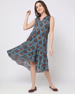 sangneri print a-line dress with high-low hem