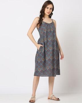 sangneri print strappy a-line dress