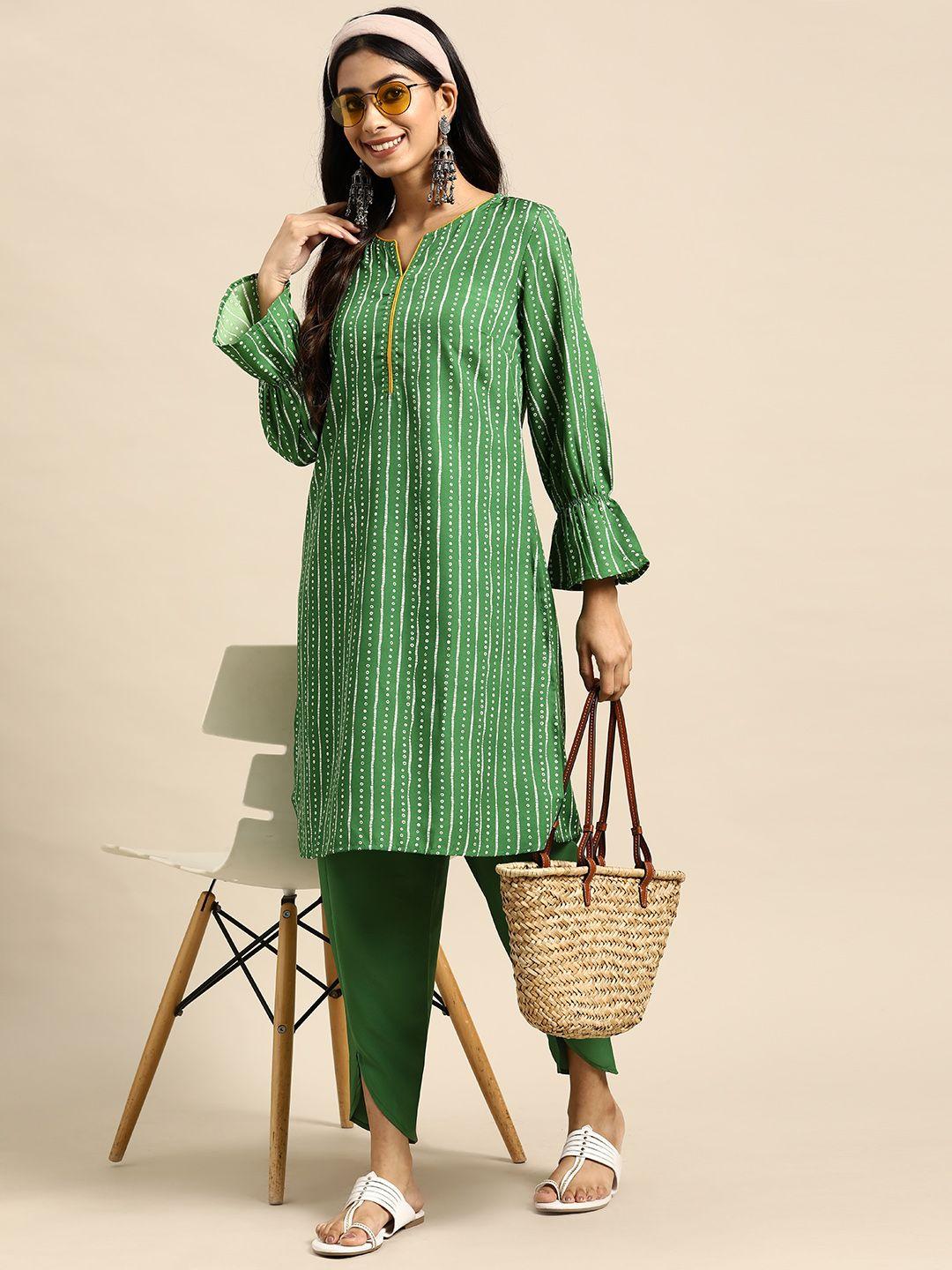 sangria bandhani printed bell sleeves a-line kurta with trousers