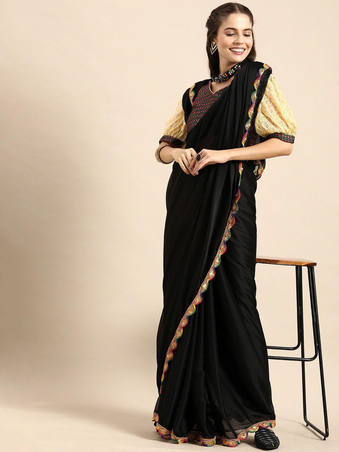 sangria black & multicoloured solid saree