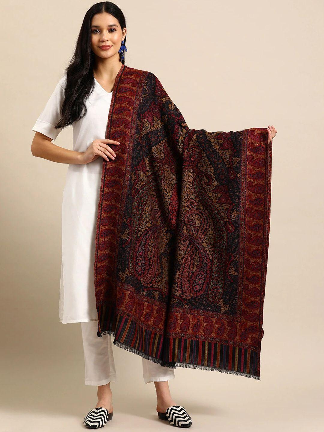 sangria black ethnic motifs woven design shawl