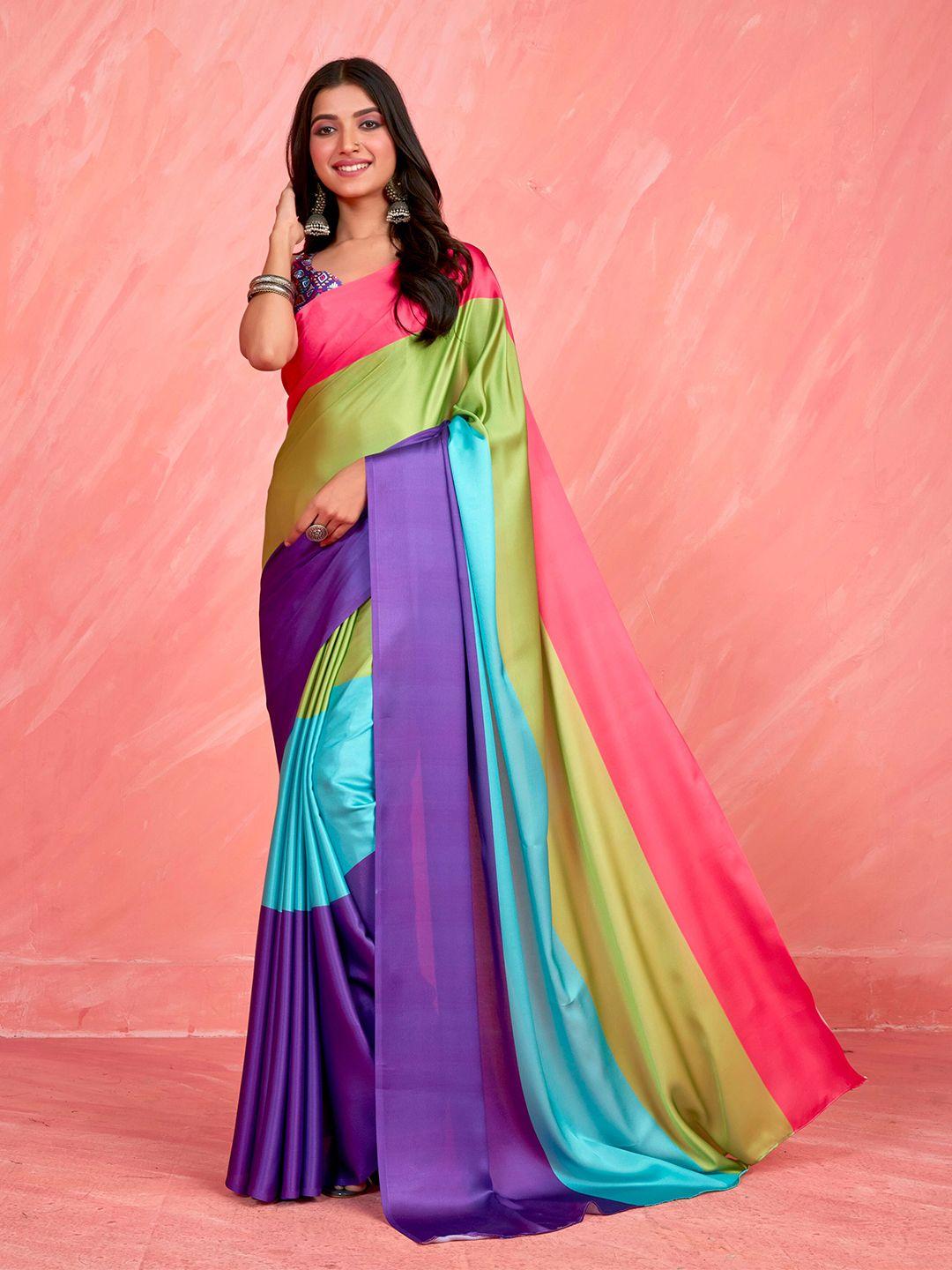 sangria colourblocked satin saree