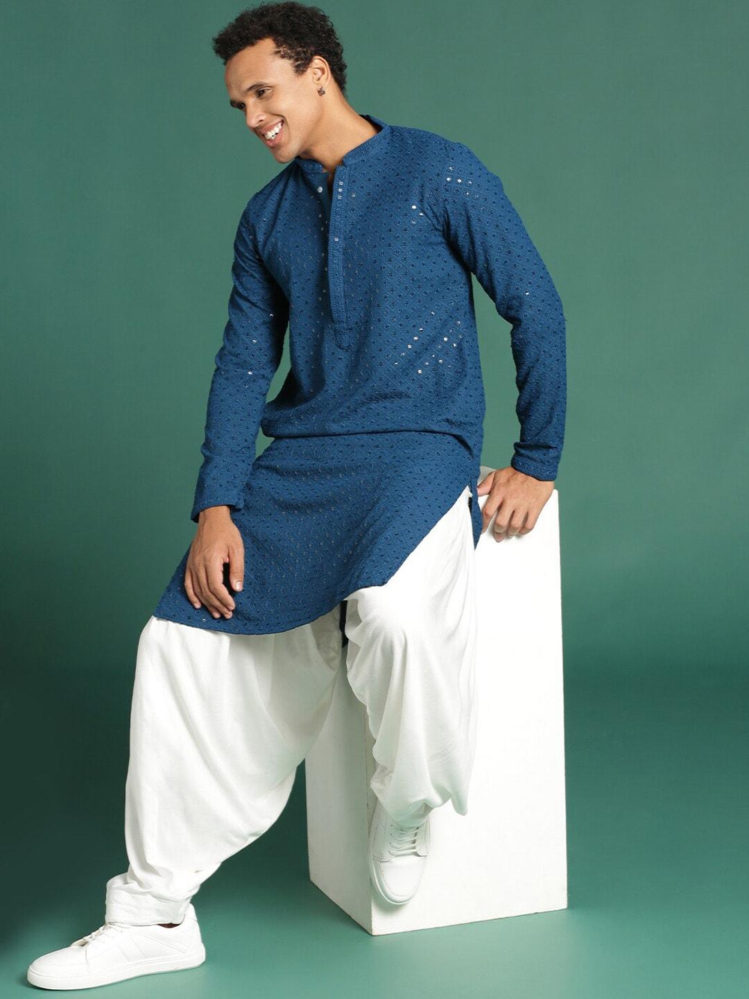 sangria embellished chikankari design cotton knee-length kurtas