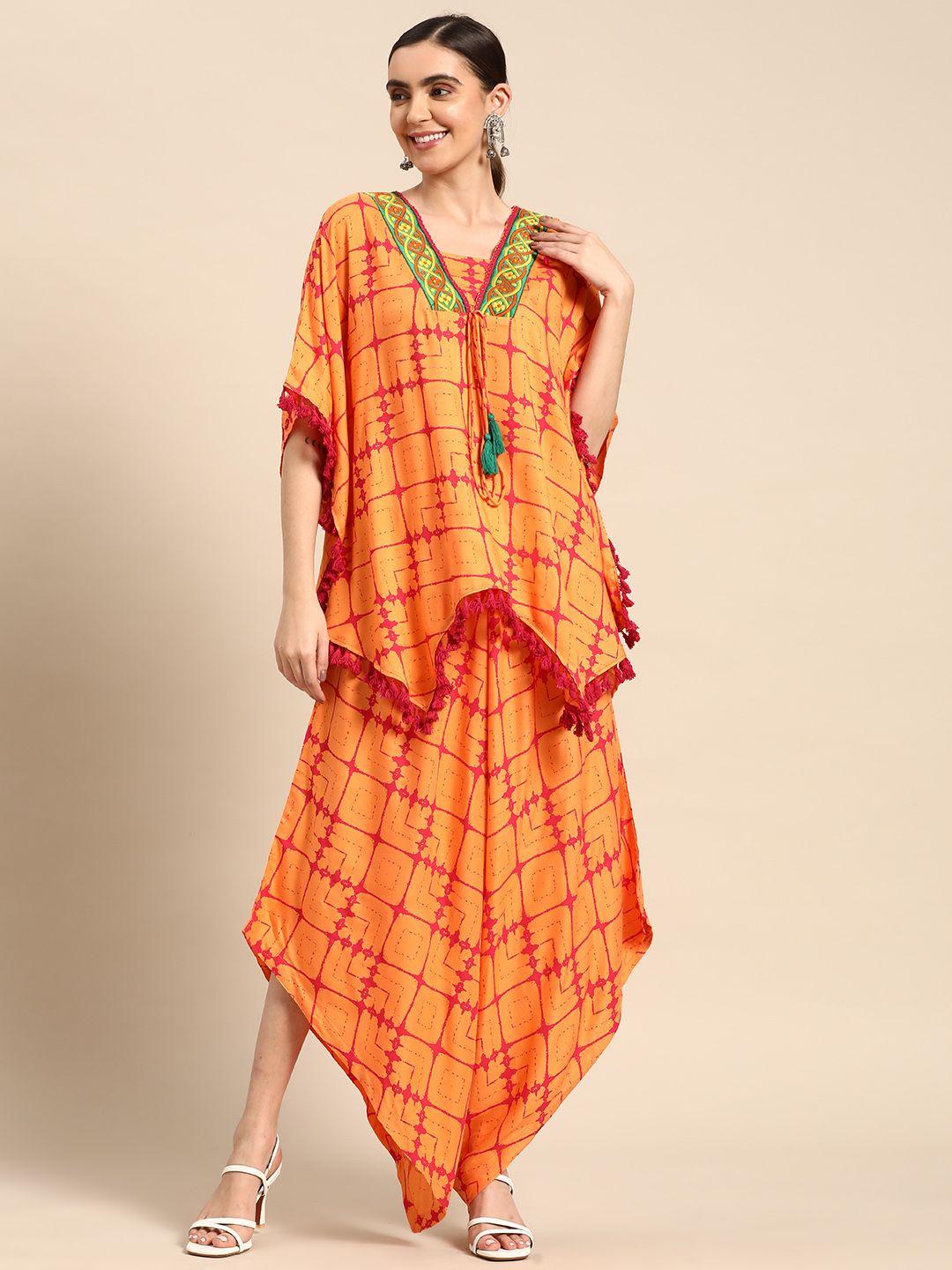 sangria embroidered tassel detailed asymmetric hem checked co-ords