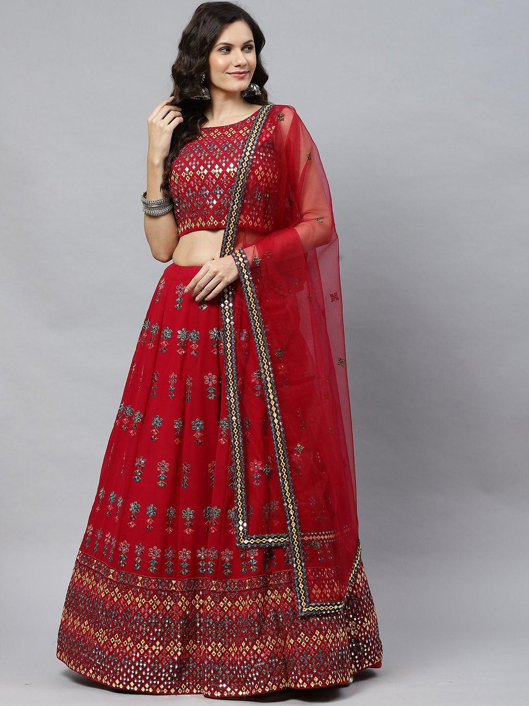 sangria embroidery mirror work semi-stitched lehenga & unstitched blouse with dupatta