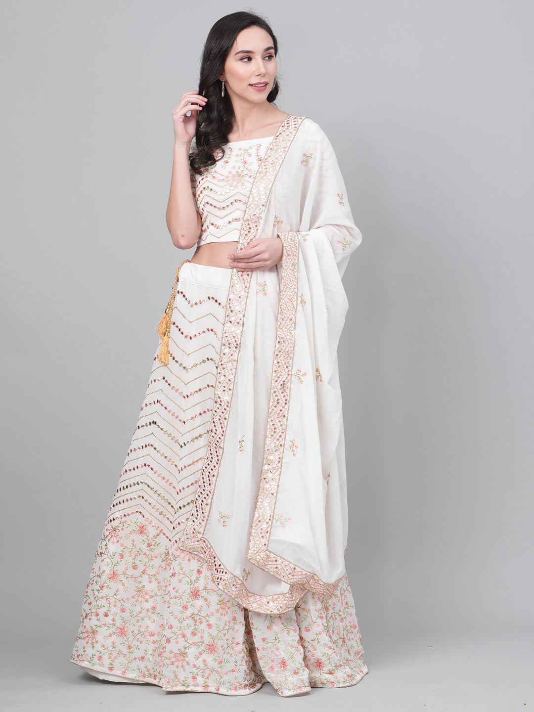 sangria embroidery with mirror work semi-stitched lehenga & unstitched blouse with dupatta