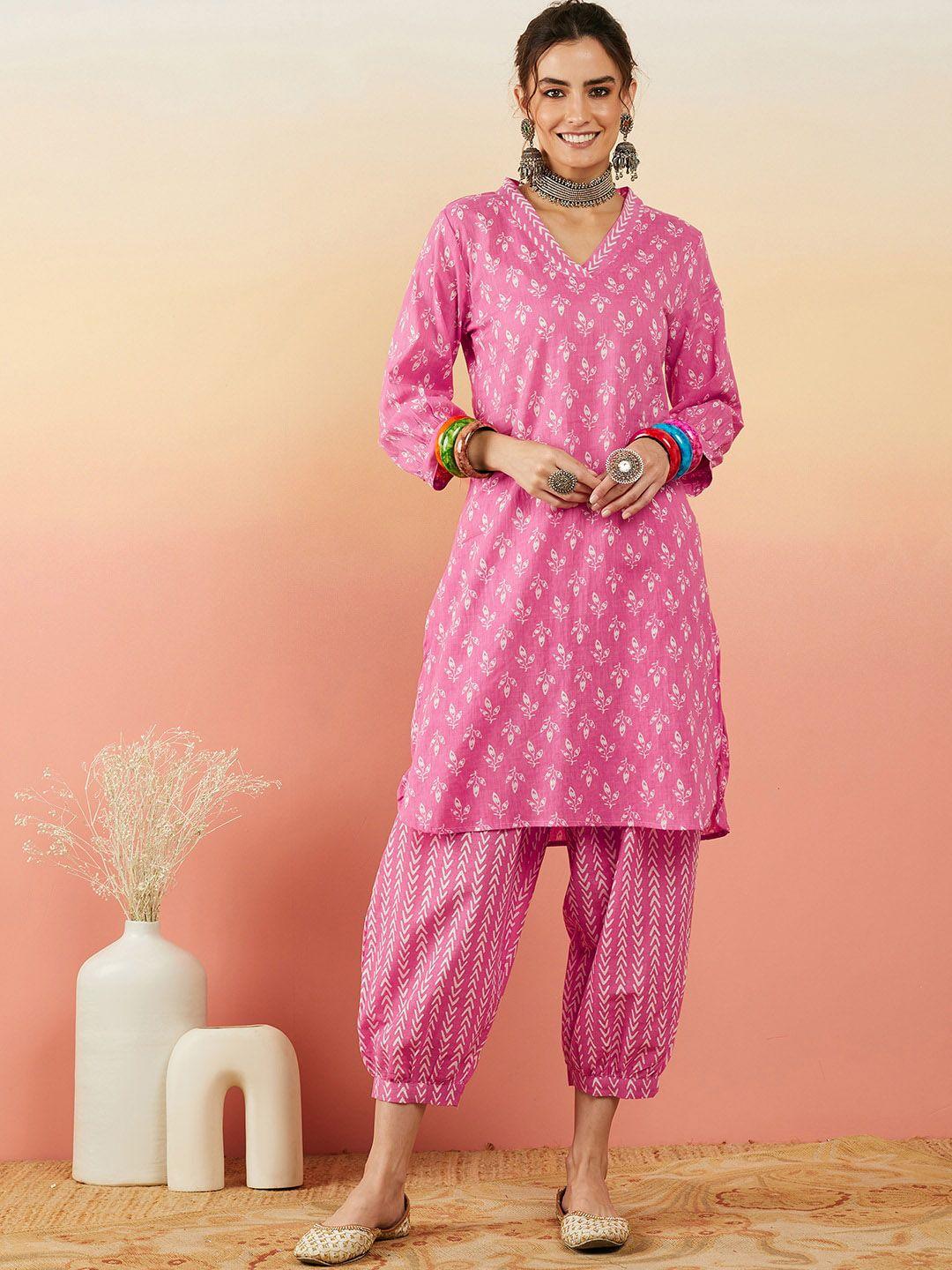 sangria ethnic motif printed pure cotton a-line kurta & salwar