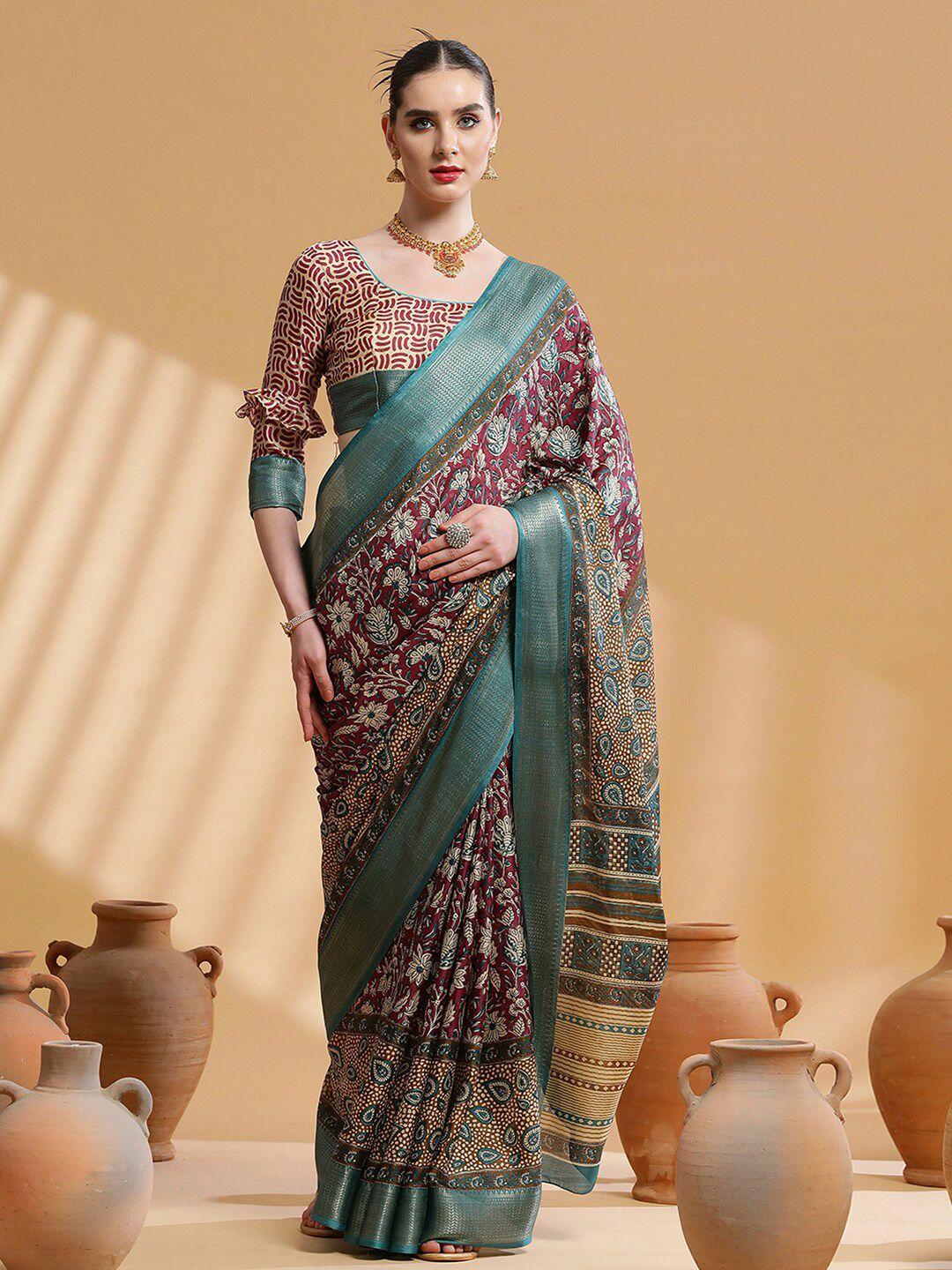 sangria ethnic motif printed sarees with blouse