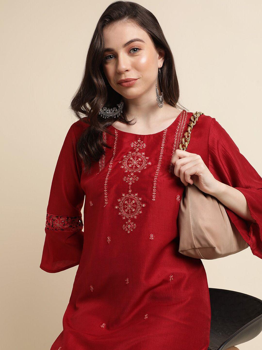 sangria ethnic motifs embroidered longline top
