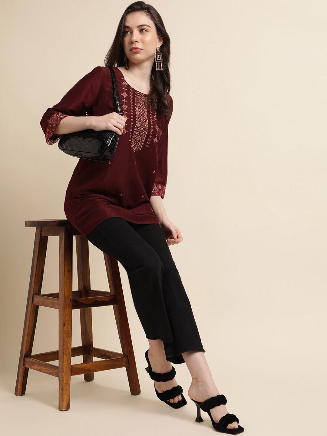 sangria ethnic motifs embroidered longline tops