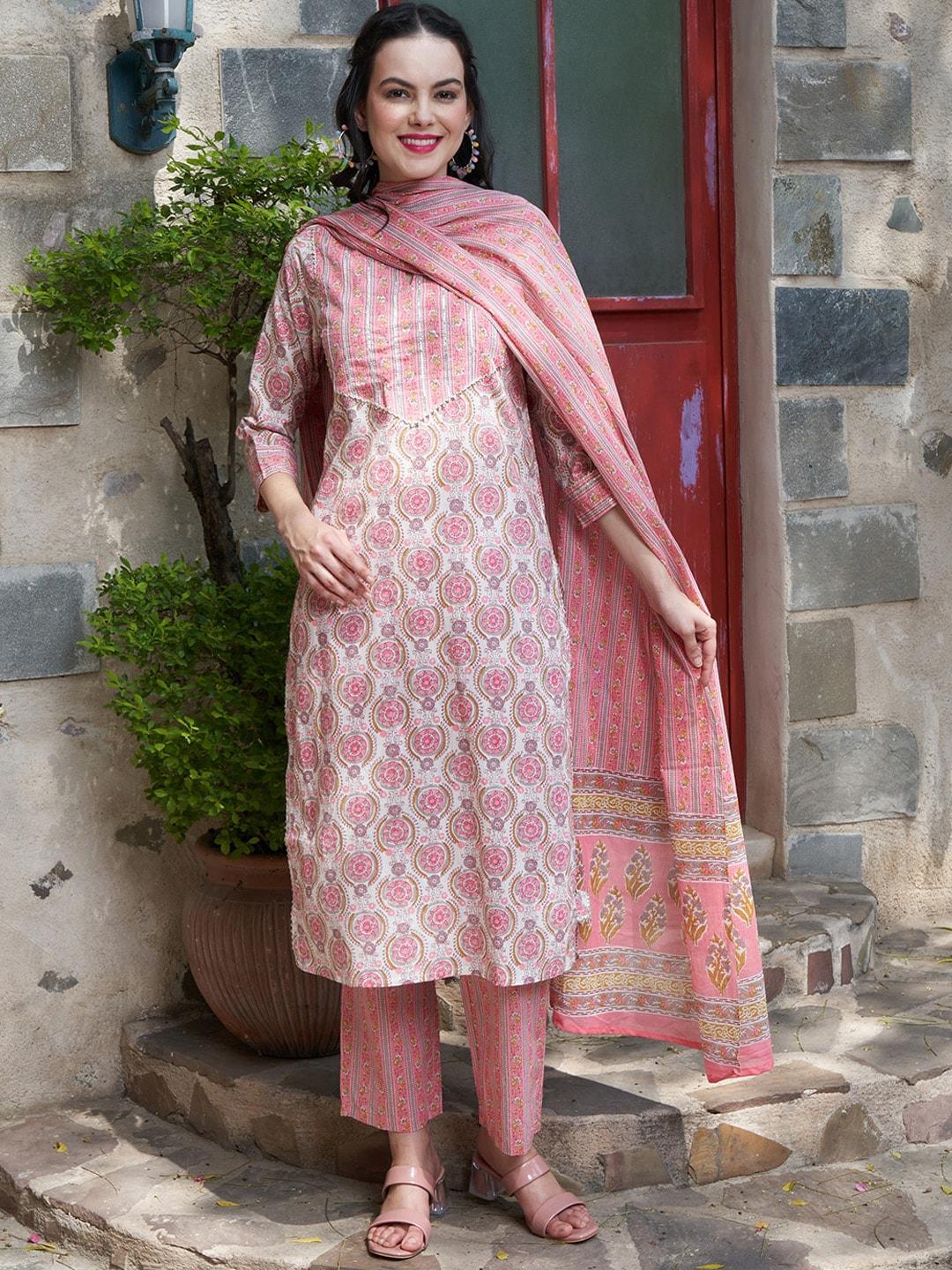 sangria ethnic motifs printed gotta patti pure cotton kurta & trouser with dupatta