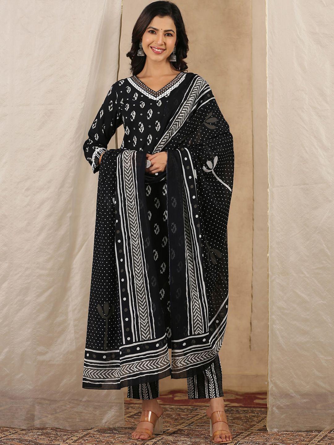 sangria ethnic motifs printed v-neck pure cotton straight kurta & trouser with dupatta