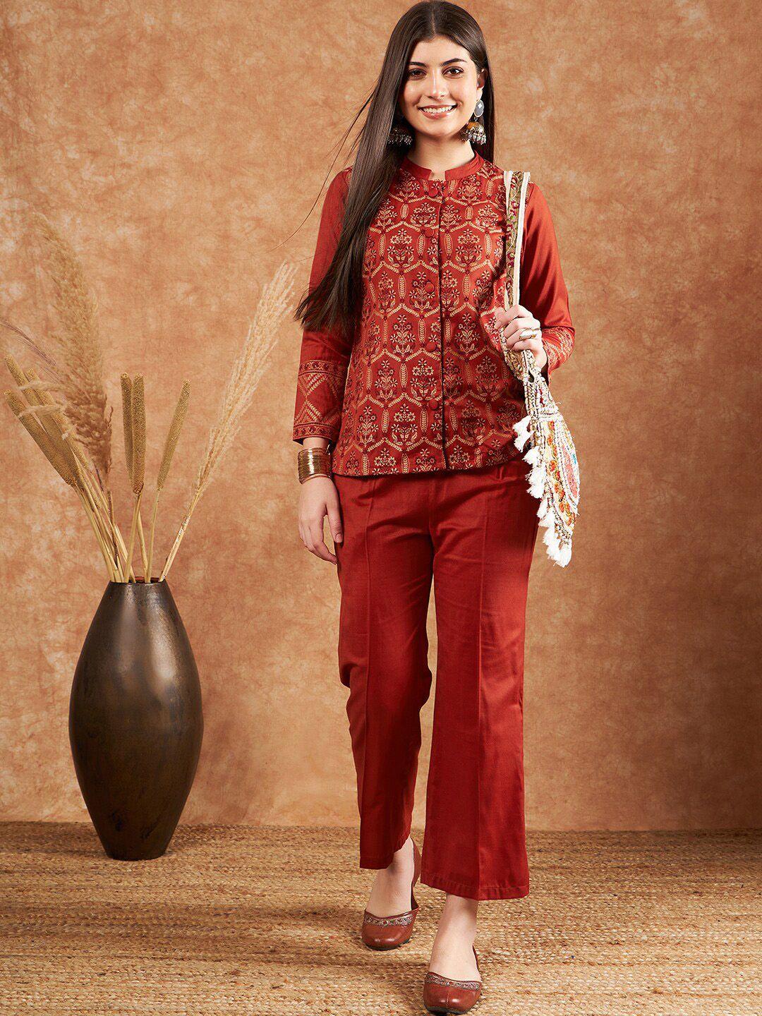 sangria ethnic motifs woven design pashmina co-ord set