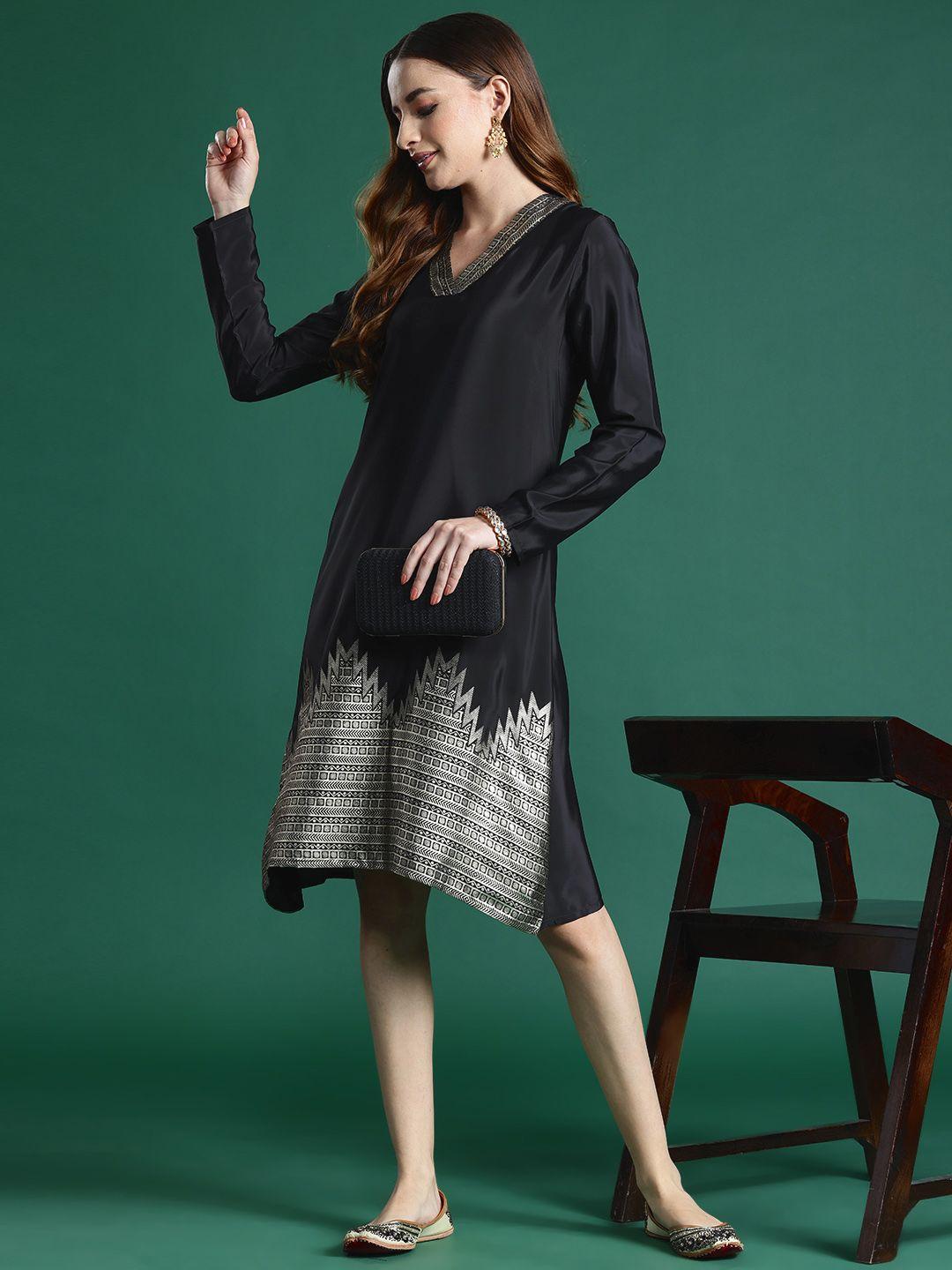sangria ethnic printed full-sleeves a-line dress