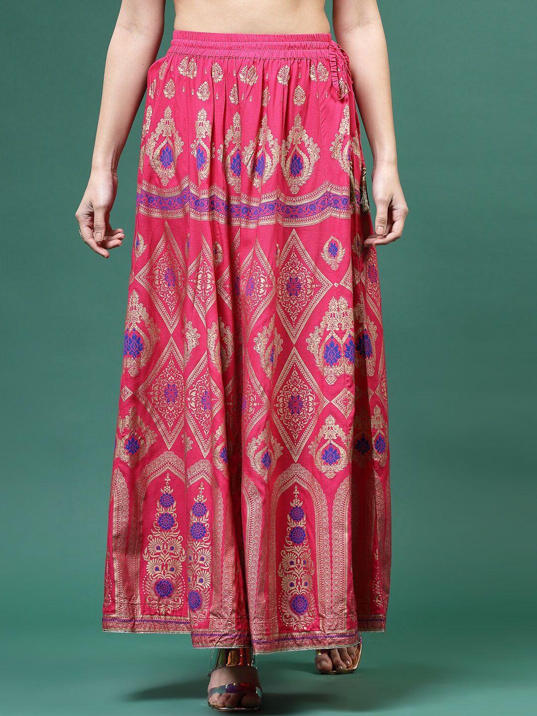 sangria-ethnic-printed-flared-skirts