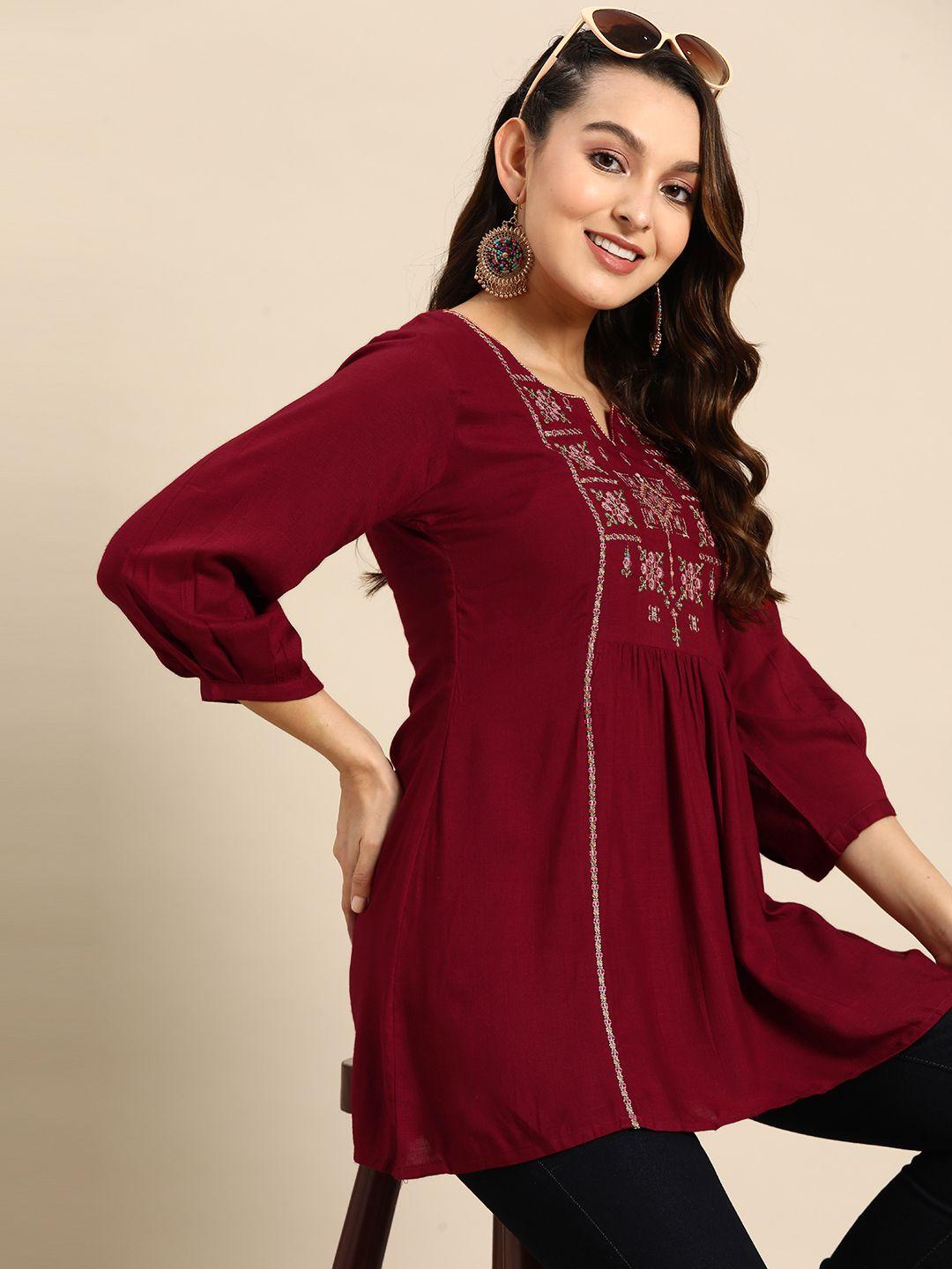 sangria floral embroidered longline top